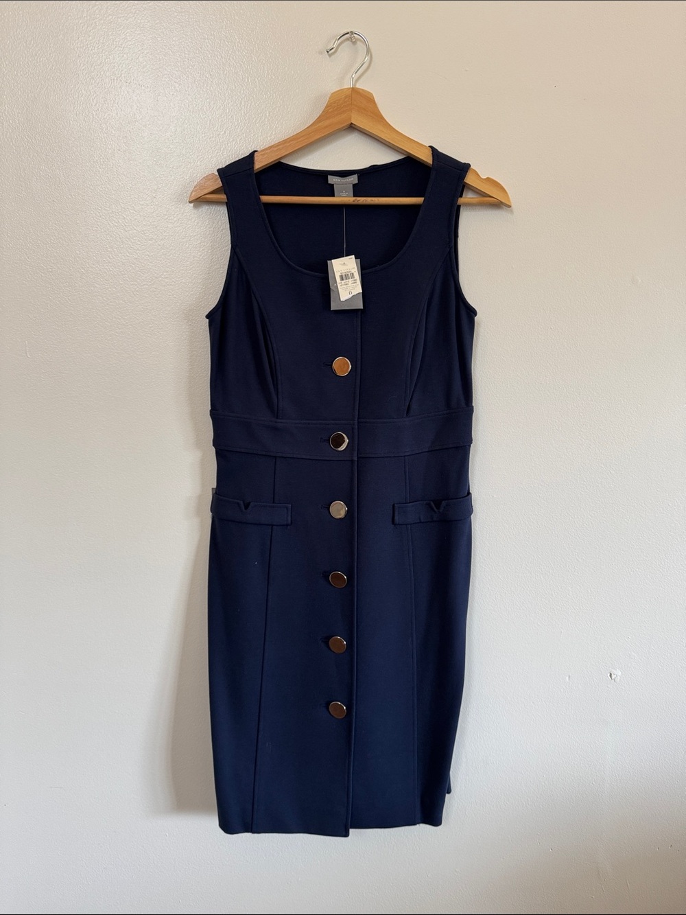 Ann Taylor Sleeveless Navy Button-Front Sheath Dress